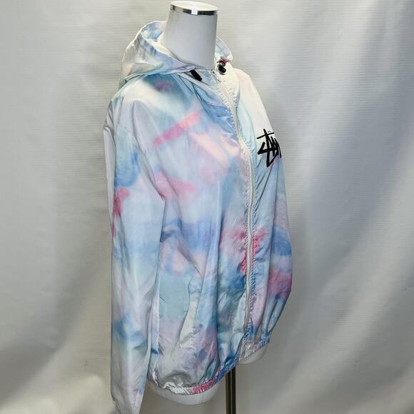 Stussy Jacket Womens Large Multicolor Tie Dye Hooded Windbreaker LA Paris - Picture 4 of 9